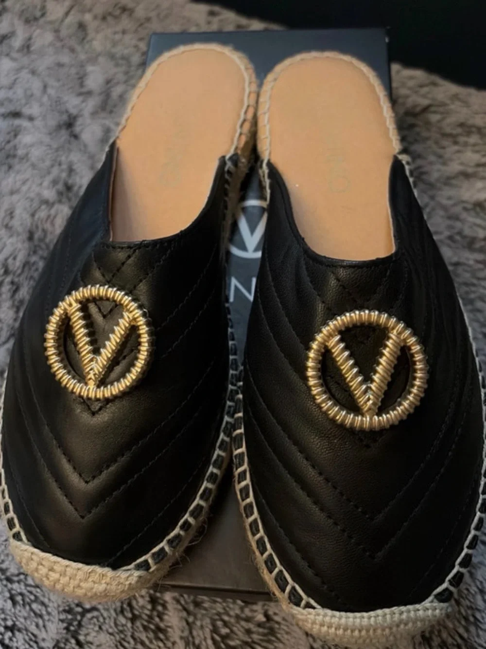 Valentino Clara Black Leather Espadrille Mules EU 38 / US 8